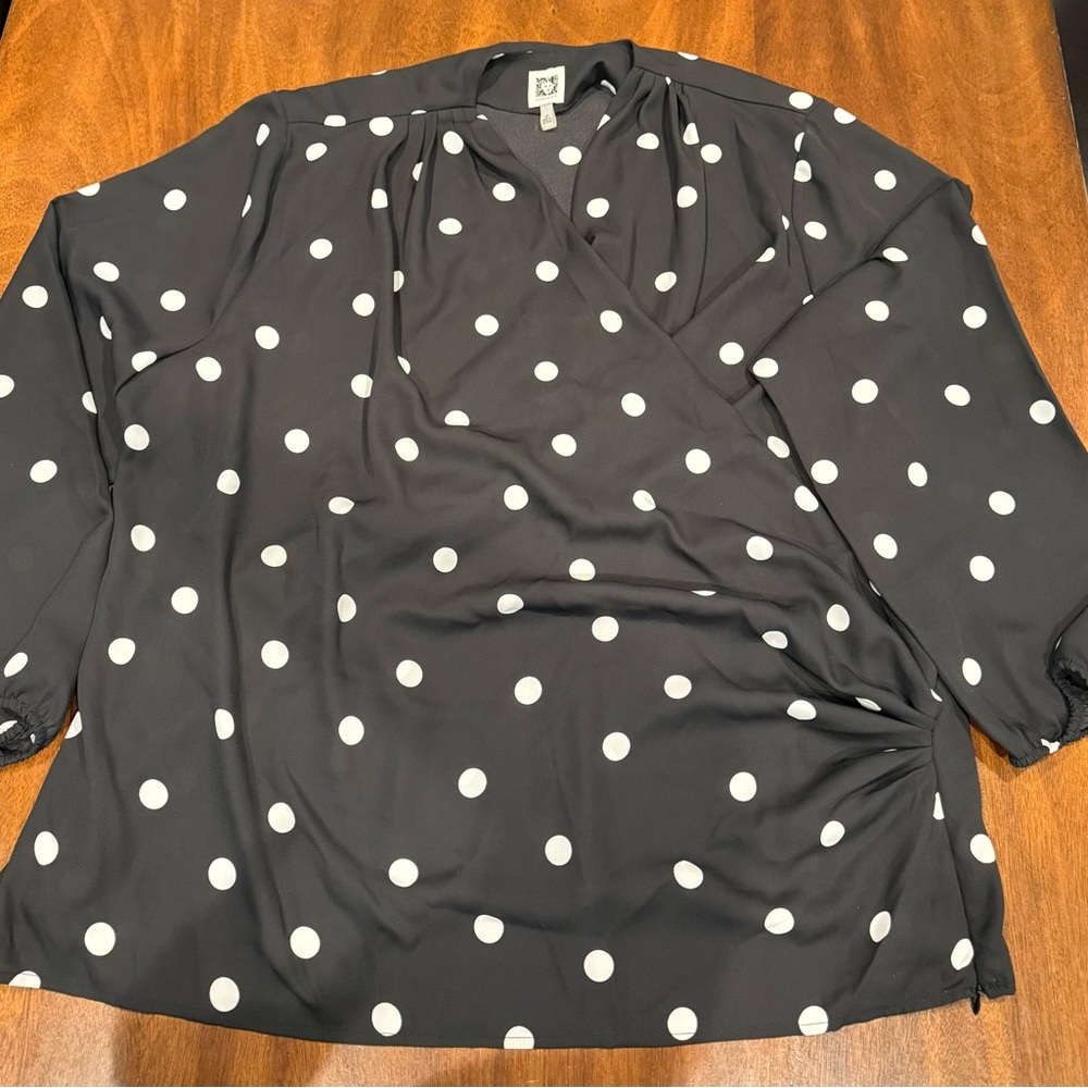 Anne Klein Black 3/4 Sleeve Polka Dot Blouse
